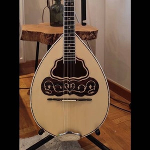 Premium Handmade 8-String Bouzouki with Greek Traditional Vines Mid-Top Decorations