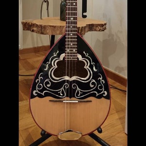 Premium Handmade 8-String Bouzouki - Greek Traditional Popular Instrument with Full Top Decorations and Cellulose Vines
