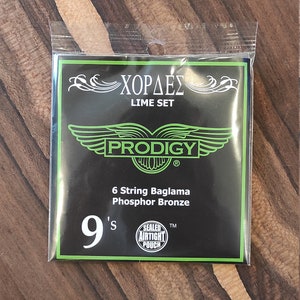 6string Baglamas Set of Strings ~ Prodigy LIME Set ~ 0,09 Set Phosphor Bronze Wounded