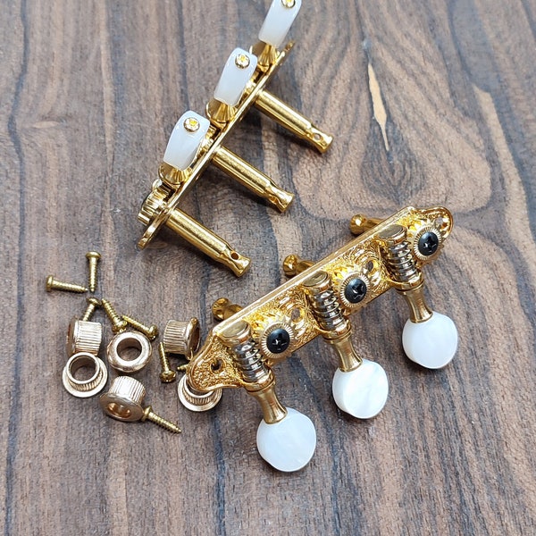 Baglamas / 6string Bouzouki machine heads ~ Professional Baglamas / 6string Bouzouki tuners ~ Gold Colour & White Pearl Button