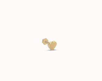 Heart Screw Back Tragus Piercing, 14K Solid Gold Piercing, Minimalist Piercing, Helix Piercing, Valentine&#39;s Day Last Minute Gift Idea