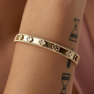 Bracciale a forma di chiodo di garofano in oro 14K/18K, bracciale in oro massiccio brevettato, bracciale Van Clfee, bracciale in oro 14K, bracciale in oro 18K, regalo per il primo anniversario, bracciale in oro 18K