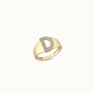 Anillo con inicial de diamante, anillos de oro macizo de 14 quilates, anillos apilables, anillos personalizados, anillos elegantes, regalo personalizado, regalo para ella, anillos con letras