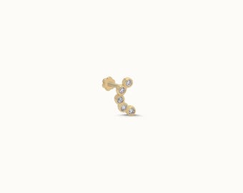 Left Ear Five Dot  Piercing, Diamond Piercing in 14K Solid Gold, Screw Back Bezel Setting Tragus Piercing, Helix Piercing, Mother&#39;s Day Gift