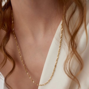 14K Gold Singapore Chain Necklace, Dainty Chain, Singapore Necklace, Minimalist Necklace, Singapore Chain, Gift For Sister, Women’s Jewelry
