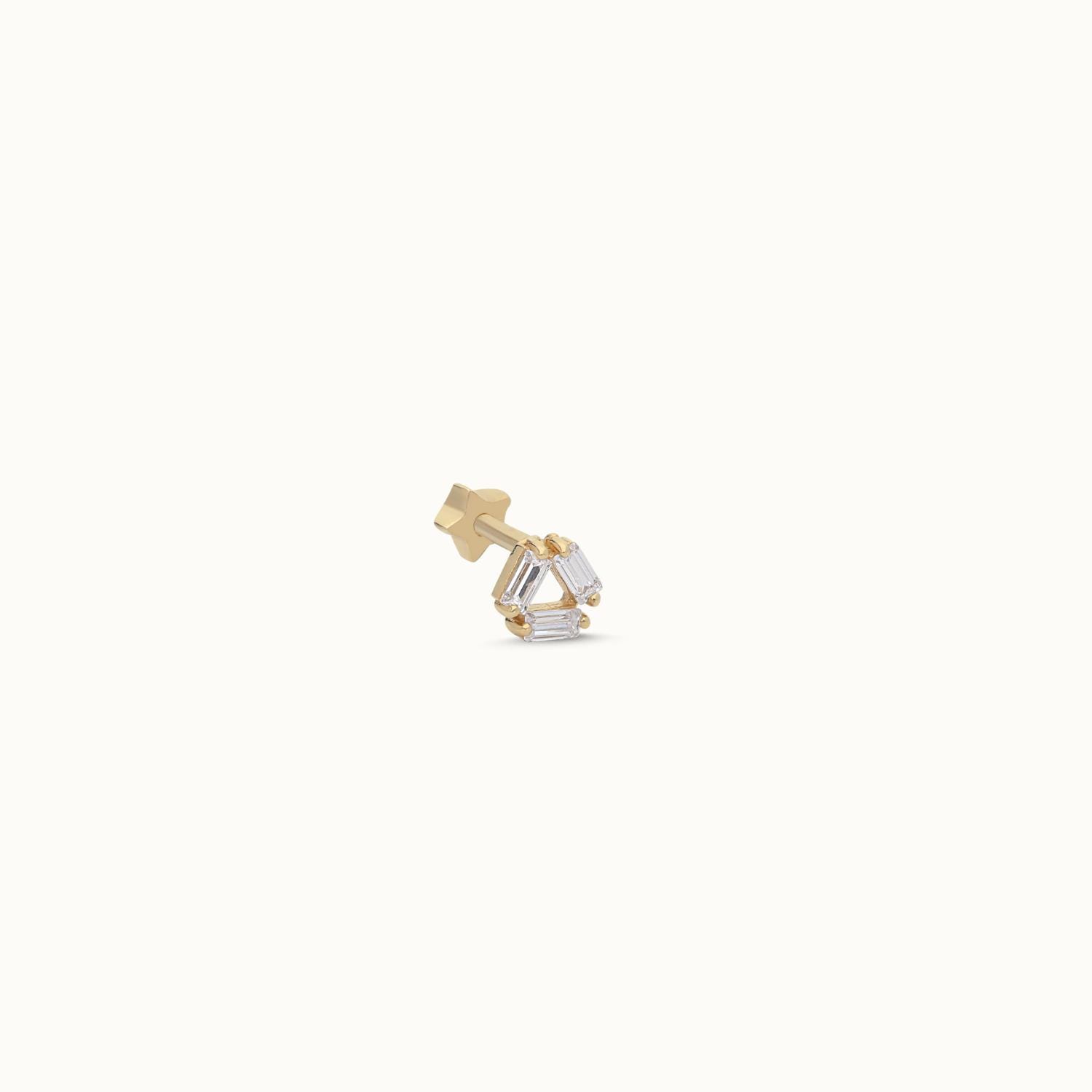 Triple Baguette Triangle Screw Back Helix Piercing, 14K Solid Gold Piercing, Dainty Piercing, Tragus Piercing, Jewelry Gift For Her
