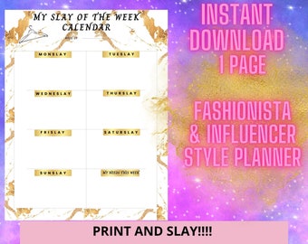 FASHION WARDROBE Weekly Calendar! | Slay of the Week Printable | Influencers & Fashionistas