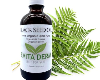 Black Cuman Seed Oil | Black Seed Oil for Beautiful Skin Nourishes, Stimulates Hair Growth | 100% Pure Organic Cold Pressed Virgin Oil, 8oz