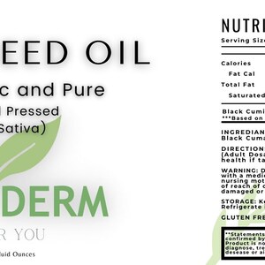 May include: A bottle of black seed oil labeled "Black Seed Oil" with the tagline "100% Organic and Pure" and "Virgin Cold Pressed (Nigella Sativa)". The bottle is labeled "Evita Derm" and "Just For You". The label also includes nutritional facts and directions for use.