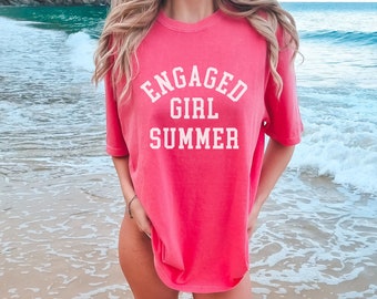 Engaged Girl Summer Shirt Engagement Beach Engaged Reveal Tshirt Engaged Announcement Tee Bachelorette Weekend Bride Shirt Fiancee Oversized