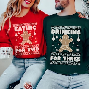 Eating for Two Pregnant Sweatshirt Couples Matching Christmas Pregnancy Announcement Sweater Gift Holiday Maternity Crewneck Expecting Baby