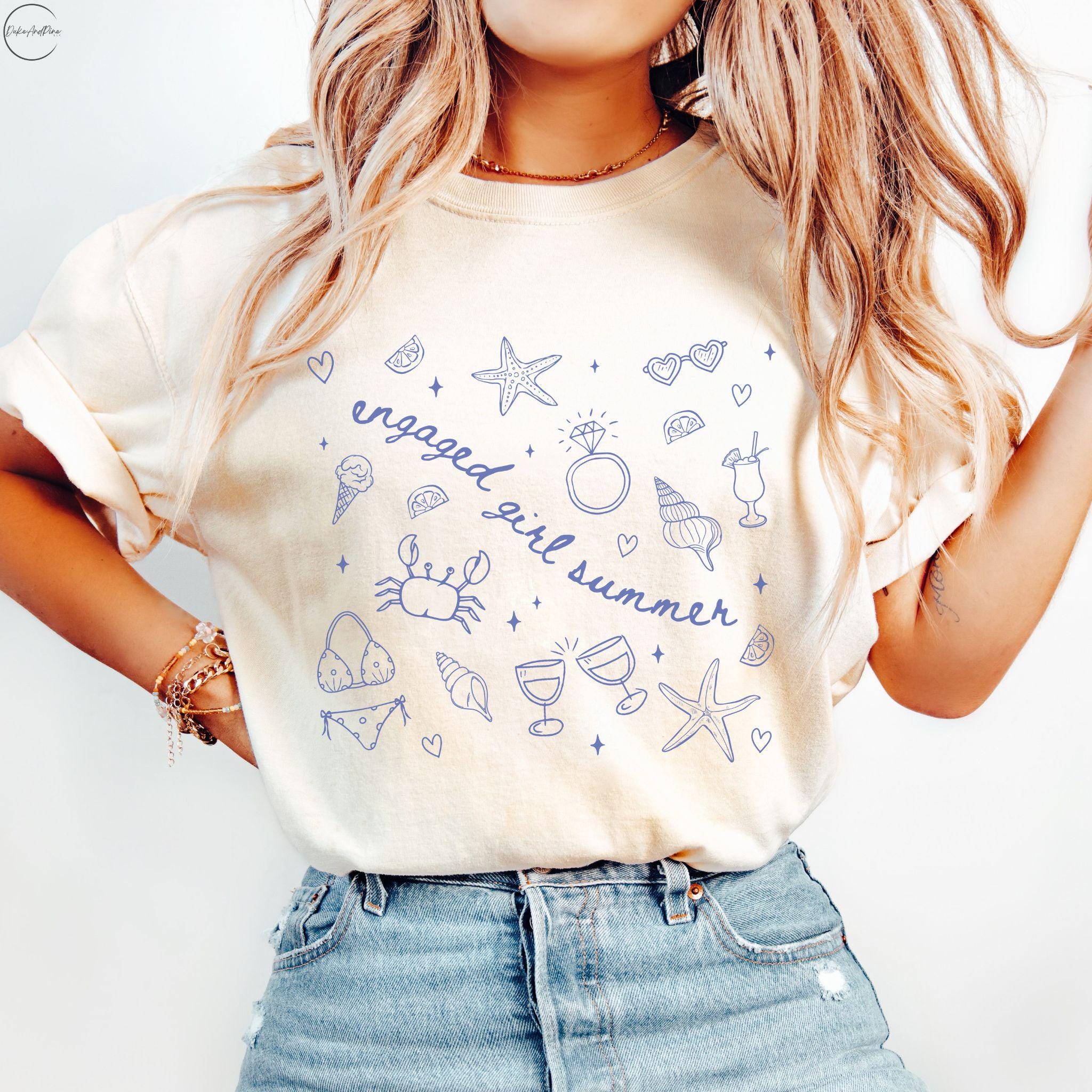 Engaged Girl Summer Shirt Engagement Beach Engaged Reveal Tshirt Engaged Announcement Tee Bachelorette Weekend Bride Shirt Fiancee Oversized