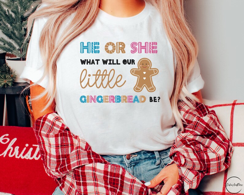 Gingerbread Gender Reveal Tshirt,matching Christmas Baby Reveal Shirt