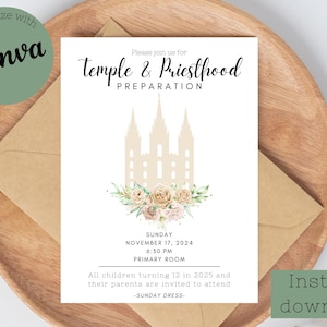 Temple and Priesthood Preparation Invitation | LDS | Primary | Canva | Priesthood Preview Invite | Editable