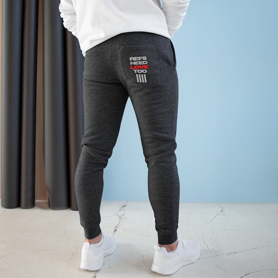 Refs Need Love Fleece Jogger Pants Back Pocket Design 2 Side Pockets Cotton  Poly Blend Heather Charcoal Gray 