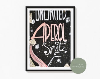 Aperol Spritz Retro Cocktail Bar Wall Art Print | Digital Download