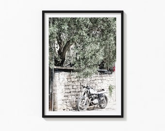 Motorcycle Rustic Village Wall Art Print