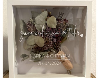 3D bridal bouquet picture frame, text selectable, personalized, gift idea, wedding gift, civil marriage, 27 x 27 cm