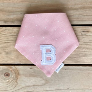 Personalized Dog Bandana - Mini Dot Coral Pink - Varsity Letter Bandana - Tie and Snap - Cat Bandana - Pet Bandana - Pet Gift