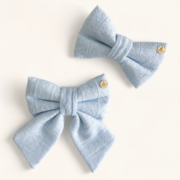 Dog Sailor Bow -  Light Blue Knit Bow Tie - Cat Bow Tie - Cat Sailor Bow - Dog Gift - Dog Mom - Stylish Bow