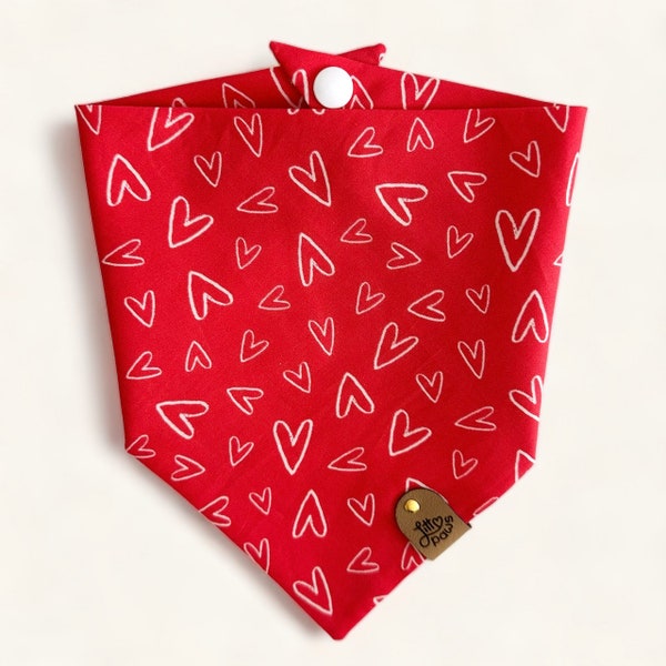 Dog Bandana - Valentine’s Day Hearts Pet Bandana - Tie and Snap - Cat Bandana - Pet Gift - Dog Mom - Stylish Pet Bandana