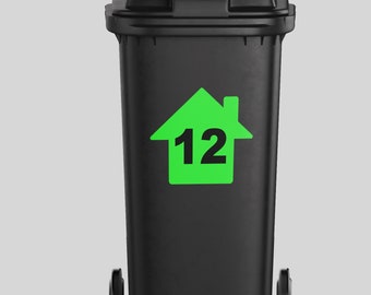 Neon garbage can sticker with house number - desired color