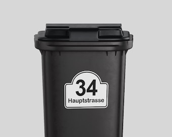 Mülltonnen Aufkleber mit Hausnummer & Straßenname - Personalisierter Mülltonnen Sticker für jede Adresse