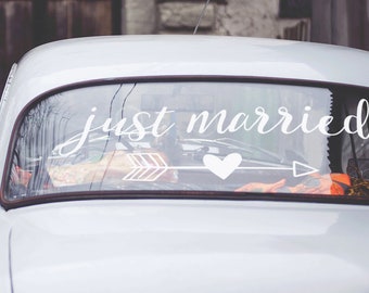 Just Married Car Stickers - Personalized with Names, Date and Color - Car Decoration Decals - Wedding Car Decor Signs HA-16