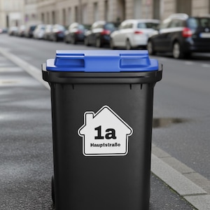 Mülltonnen Aufkleberr für die Mülltonne mit Hausnummer und Straßenname - Personalisierter Aufkleber zur einfachen Zuordnung