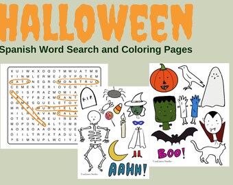 Halloween Spanish Word Search and Coloring Pages (Digital Download)