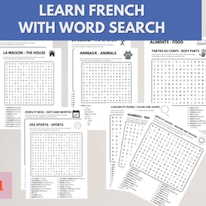French Word Search Workbook for Kids and Adults, Learn French, Printable Activity for Class, Instant Download, French Lesson Worksheets