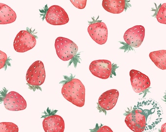 Watercolor Strawberry Pattern, Fruit Repeat Tile (Digital Download)