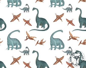 Patrón de tela sin costuras de dinosaurio, licencia comercial (descarga digital)