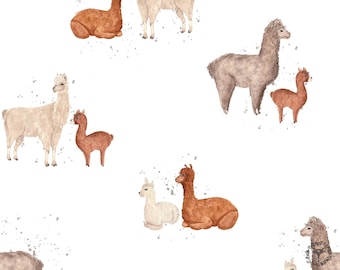 Watercolor Alpaca Seamless Pattern, Kids Fabric Design (Digital Download)