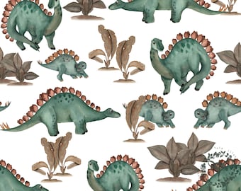 Patrón de tela sin costuras de dinosaurios, licencia comercial (descarga digital)