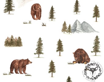 Watercolor Bear Seamless Pattern, Forest Animal Fabric Design (Instant Download)