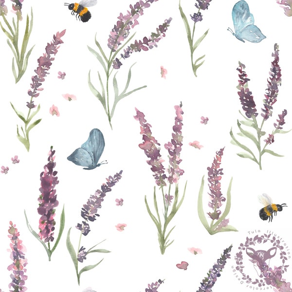 Lavendel nahtloses Stoffdesign, Blumenmuster, Frühlingsdesign, nahtloses Oberflächenmuster, digitaler Download, kommerzielle Lizenz, nicht exklusiv