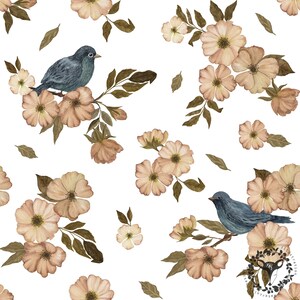 Birds Watercolor seamless design, Surface Pattern, Floral Pattern, Commercial Licence, Non-Exclusive,INSTANT DOWNLOAD,Floral fabric design