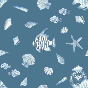 Watercolor Sea Life Seamless Pattern, Girl Boy Ocean Repeat Pattern Tile, Summer Seamless Pattern, Commercial Use, kids pattern