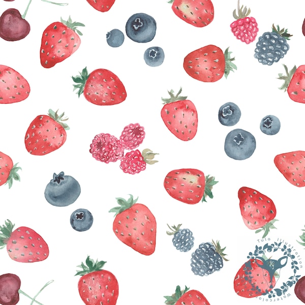 Watercolour fabric design, Seamless Pattern Files, Surface Pattern, Commercial Licence, Sweets Fruit Repeat Tile, digital file,Garden Design