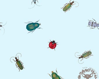 Watercolor Beetle Seamless Pattern, Bright Insect Fabric Print (Digital Download)