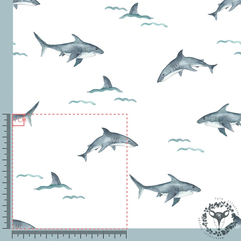 Watercolor Sharks Seamless Pattern, Kids Fabric Design (instant ...