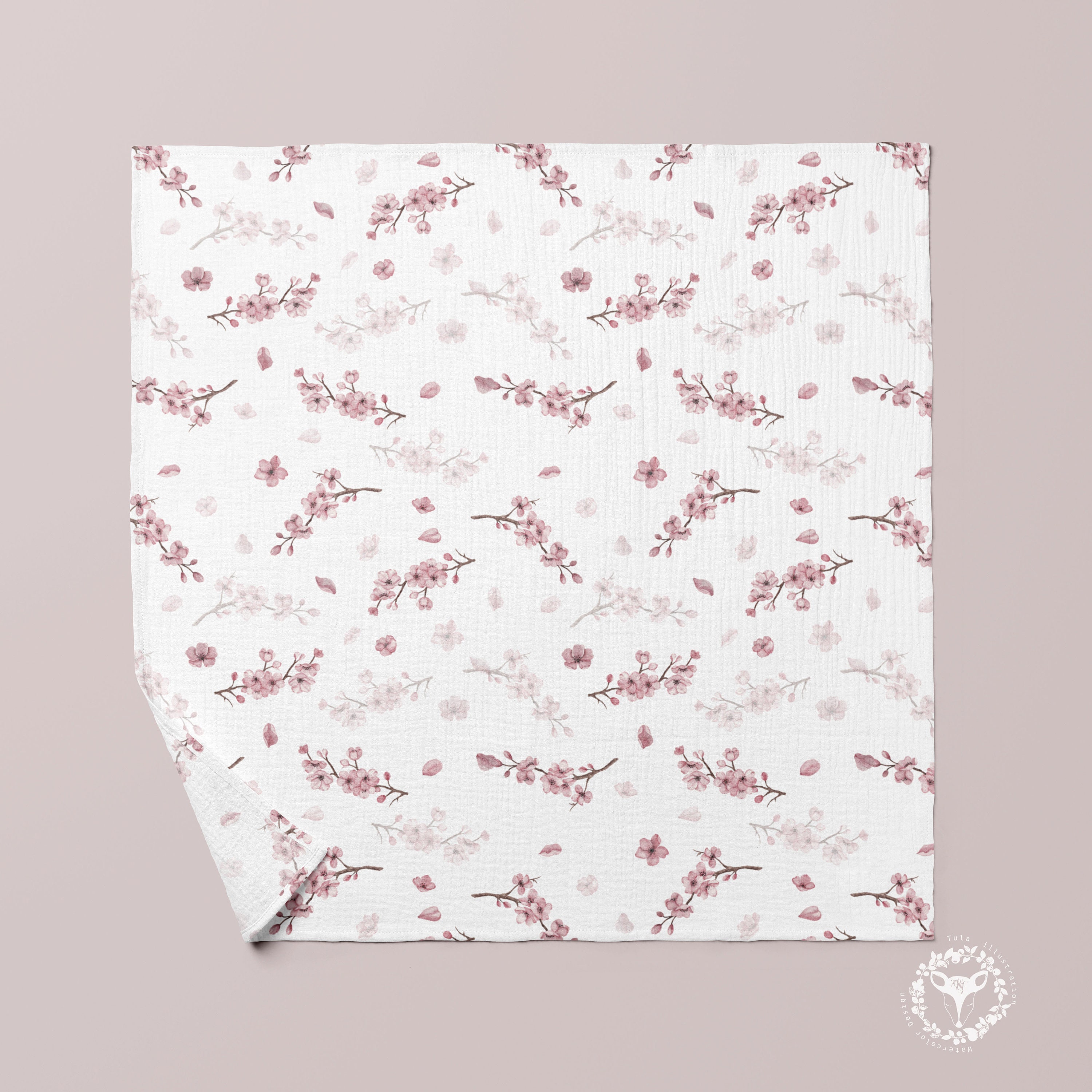 Pink Cherry Blossom Watercolor Pattern, Floral Fabric Design (digital ...