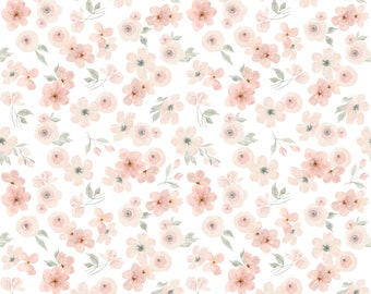 Floral Watercolor Fabric Pattern, Blush Pink Flowers (Instant Download)