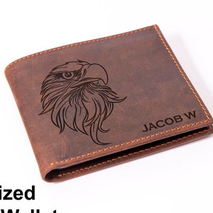 Cartera de cuero con águila calva, billetera personalizada con nombre para hombres, regalo de caza para hombres, regalos para esposos, regalos para padres, regalo para abuelos