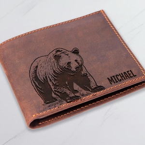 Cartera de oso, cartera personalizada para hombre, regalo de caza para hombre, cartera para marido, regalo único para padre, regalo para abuelo, regalo para hermano