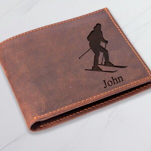 Cartera de esquiador personalizada, regalo de esquiador, cartera de esquí, regalo de deportes de invierno, cartera de hombre personalizada, regalo de cumpleaños para hombre, cartera grabada