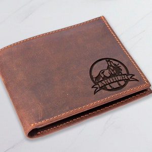 Cartera de caballo personalizada, cartera navideña, cartera con nombre para hombre, cartera grabada, regalos de Navidad personalizados, regalo para año nuevo, cartera personalizada como regalo