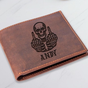 Cartera de calavera, cartera de hombre de Halloween, cartera de hombre de cuero grabada, cartera única para esposo, cartera para novio, regalo personalizado para Halloween
