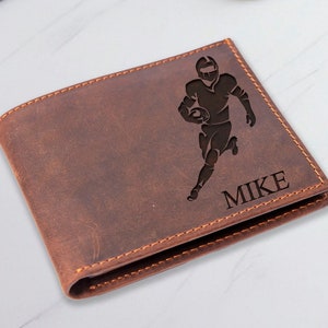 Cartera de futbolista personalizada, cartera deportiva, cartera grabada para hombre, cartera de fútbol, regalo de cumpleaños para hombre, cartera de Navidad, cartera de regalo